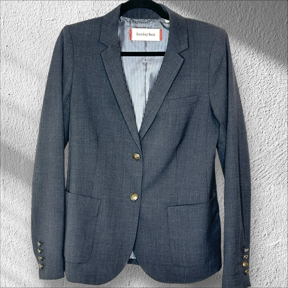 Sundays Best Artizia 2 button Gray Wool‎ Blend Scholar Blazer Size 8 Preppy